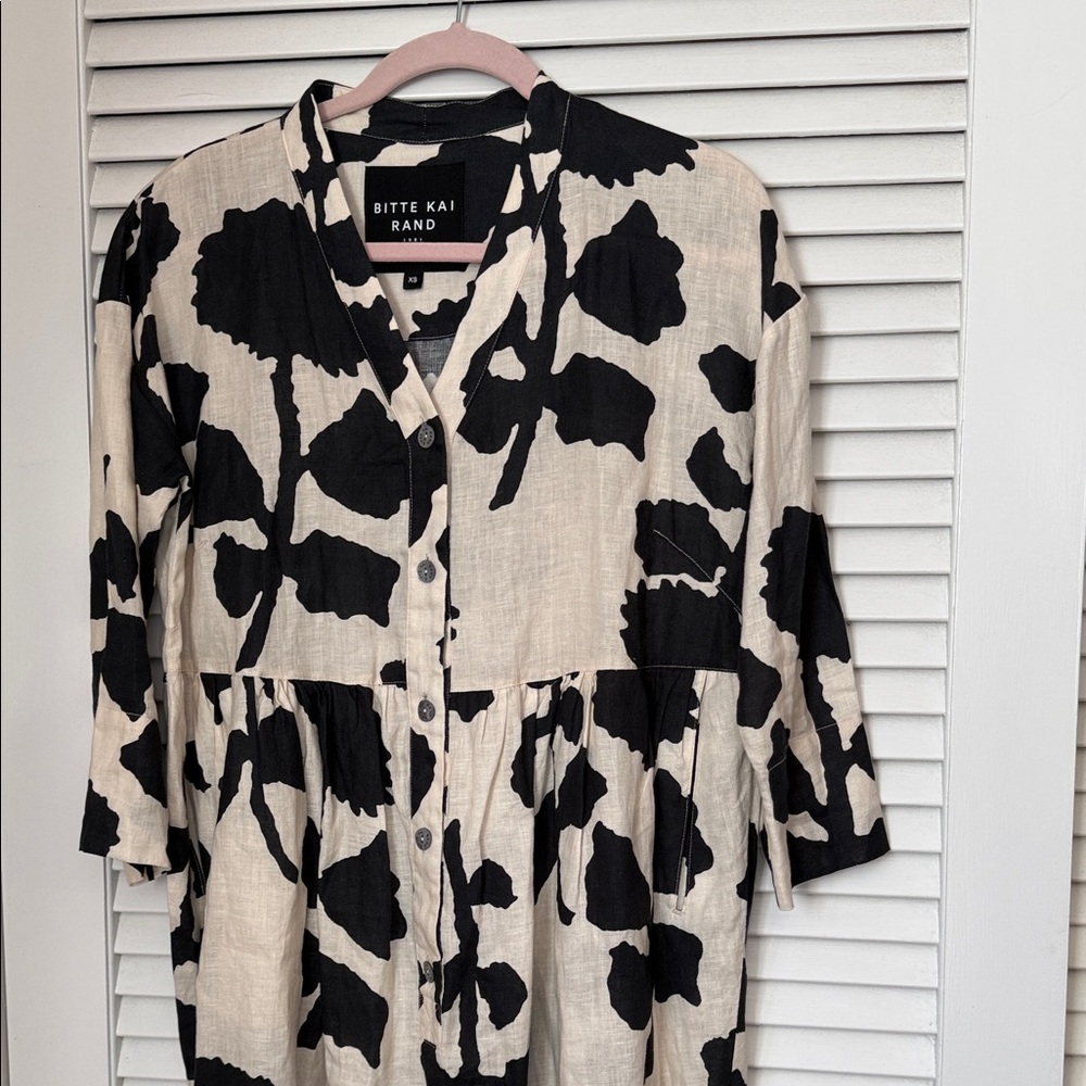 Bitte Kai Rand Black and Cream Peony Patterned Linen Dress - XS